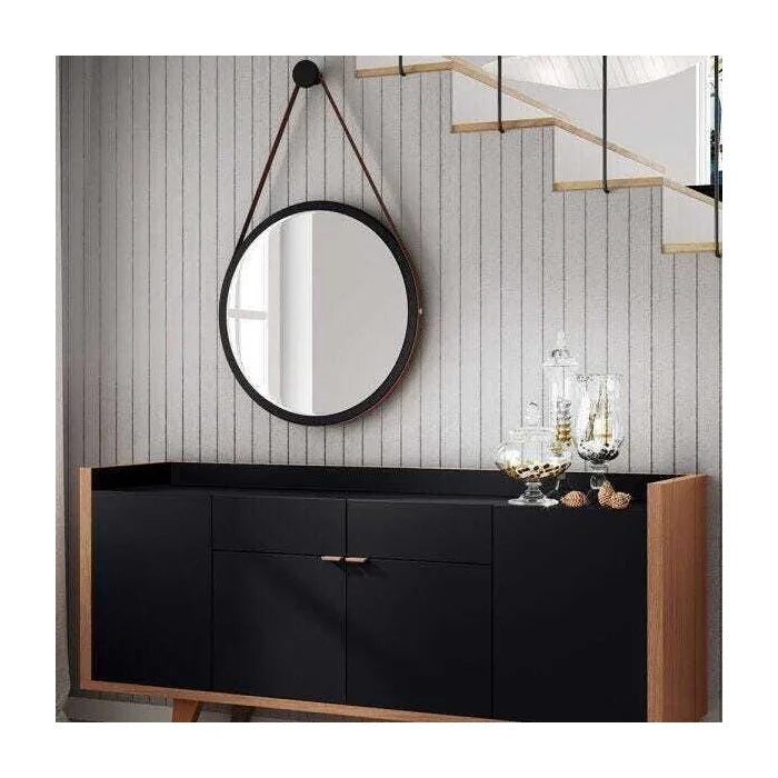 Espelho Decorativo Redondo 54cm com Alça Adnet B01 Escandinavo Preto