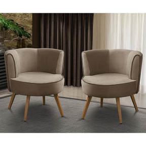 Kit conjunto 2 Poltronas Suede Marrom Estrutura de Madeira e Espuma D-26/D-20