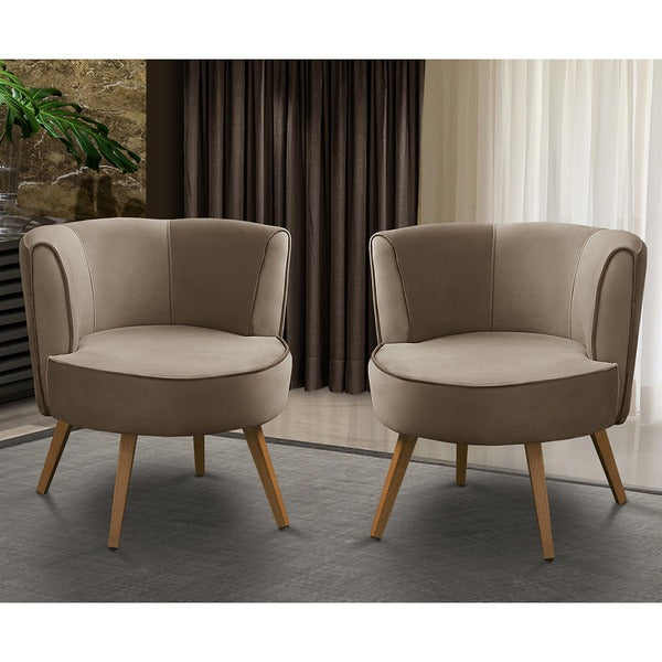 Kit conjunto 2 Poltronas Suede Marrom Estrutura de Madeira e Espuma D-26/D-20