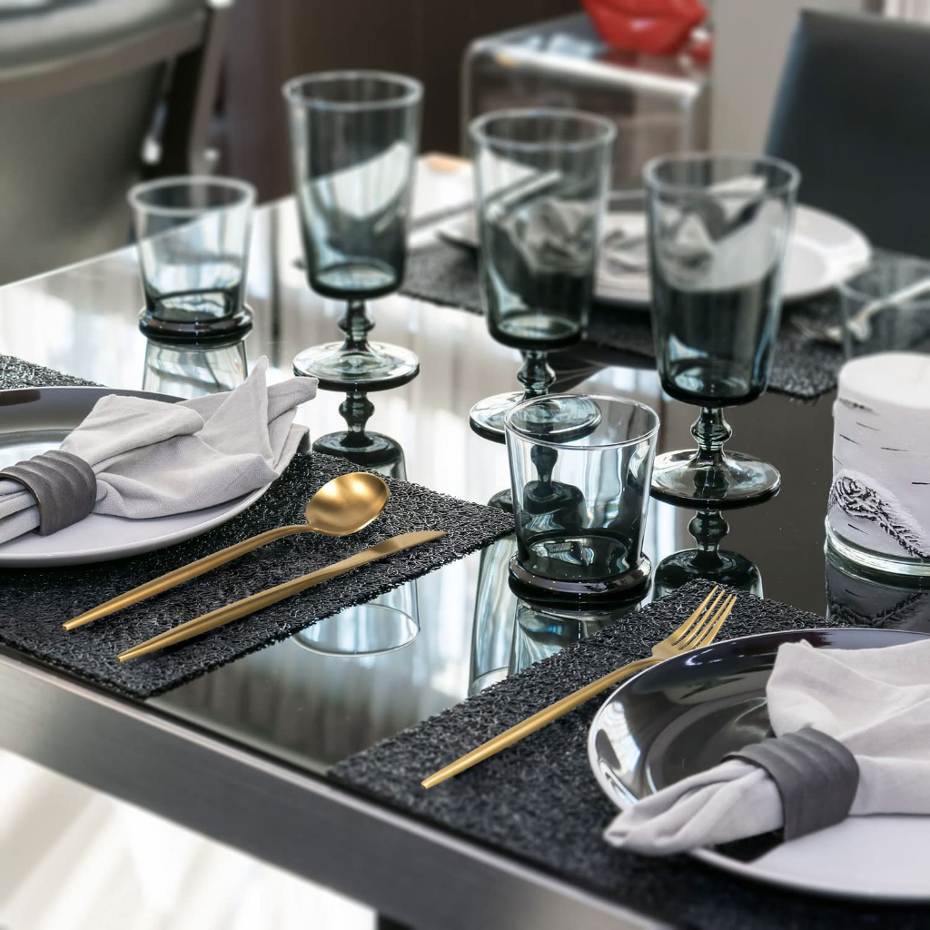 Jogo 24 Peças Talheres Dourado Aço Inox, Faca, Garfo, Colher de Mesa e Sobremesa