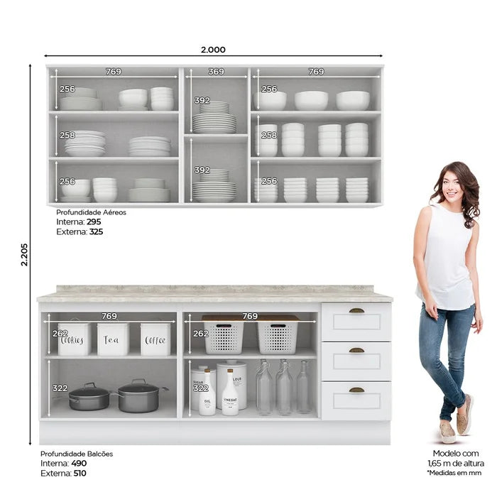 Conjunto de Armário de Cozinha Compacta com 4 Peças Estilo Americano