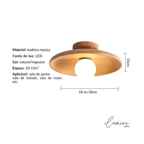 Luminária de Teto em Madeira de Sobrepor