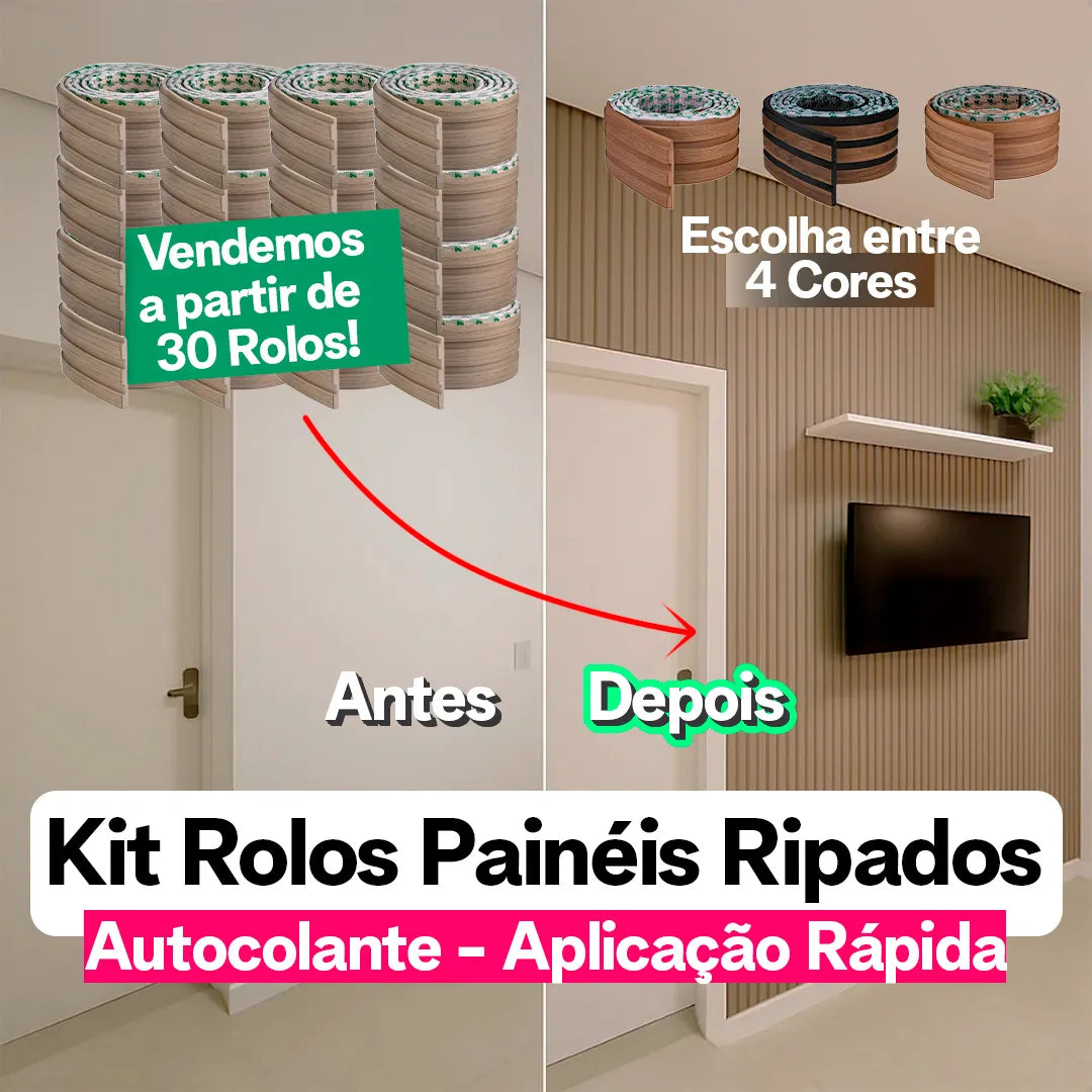 Kit Painel Ripado Autocolante 3M Laminado  | Linha Madeto | TOP