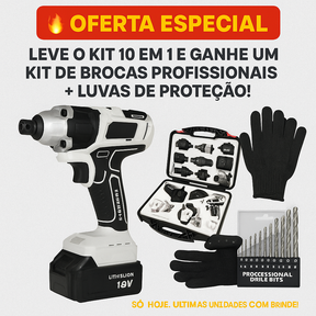Kit 10 em 1 Parafusadeira Furadeira Lixadeira Serra Martelete Elétrico Espatulas + 2 Brindes Exclusivos