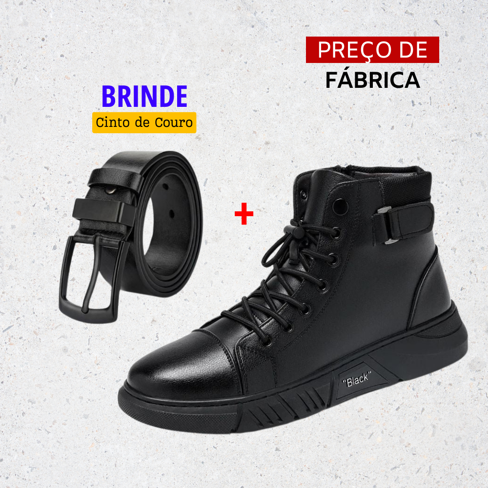 Bota de Couro Masculina - Black - Preço de Fábrica