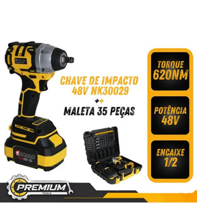 Chave De Impacto 48v Profissional 620Nm Maleta 35 Peças