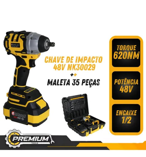Chave De Impacto 48v Profissional 620Nm Maleta 35 Peças