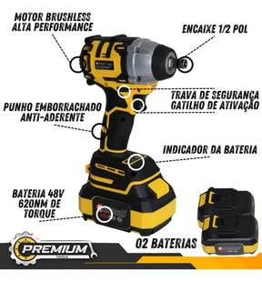 Chave De Impacto 48v Profissional 620Nm Maleta 35 Peças