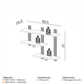 Prateleira Nicho Suspensa Industrial Home Office
