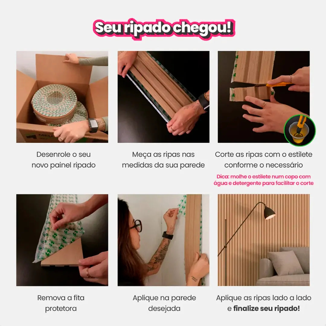 Kit Painel Ripado Autocolante 3M Laminado  | Linha Madeto | TOP