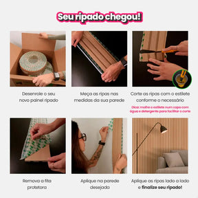 Kit Painel Ripado Autocolante 3M Laminado  | Linha Madeto | TOP