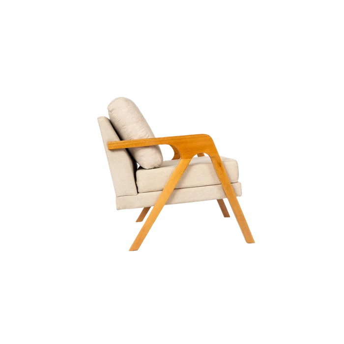 Kit 2 Poltronas Decorativa Luxo Linho Bege Claro madeira maciça