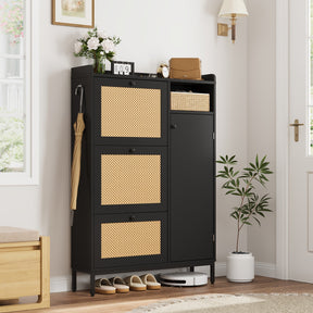 Armário de Armazenamento de Sapatos de Vime com 3 gavetas Basculantes