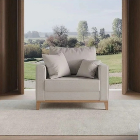 Poltrona Estofada 1 Lugar – Madeira e Tecido Branco