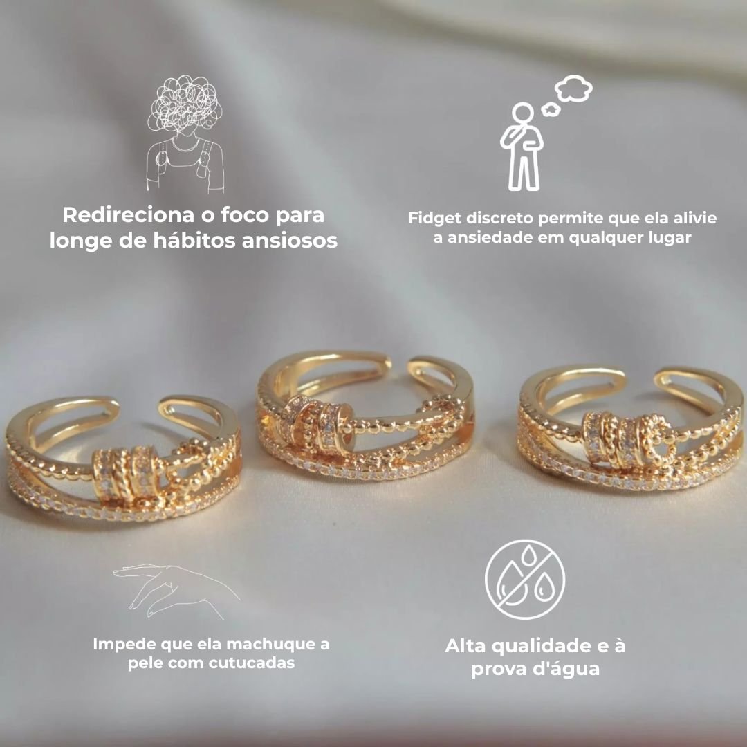 Anel Anti Ansiedade - Presente Para Filha Banhado a Ouro 18k