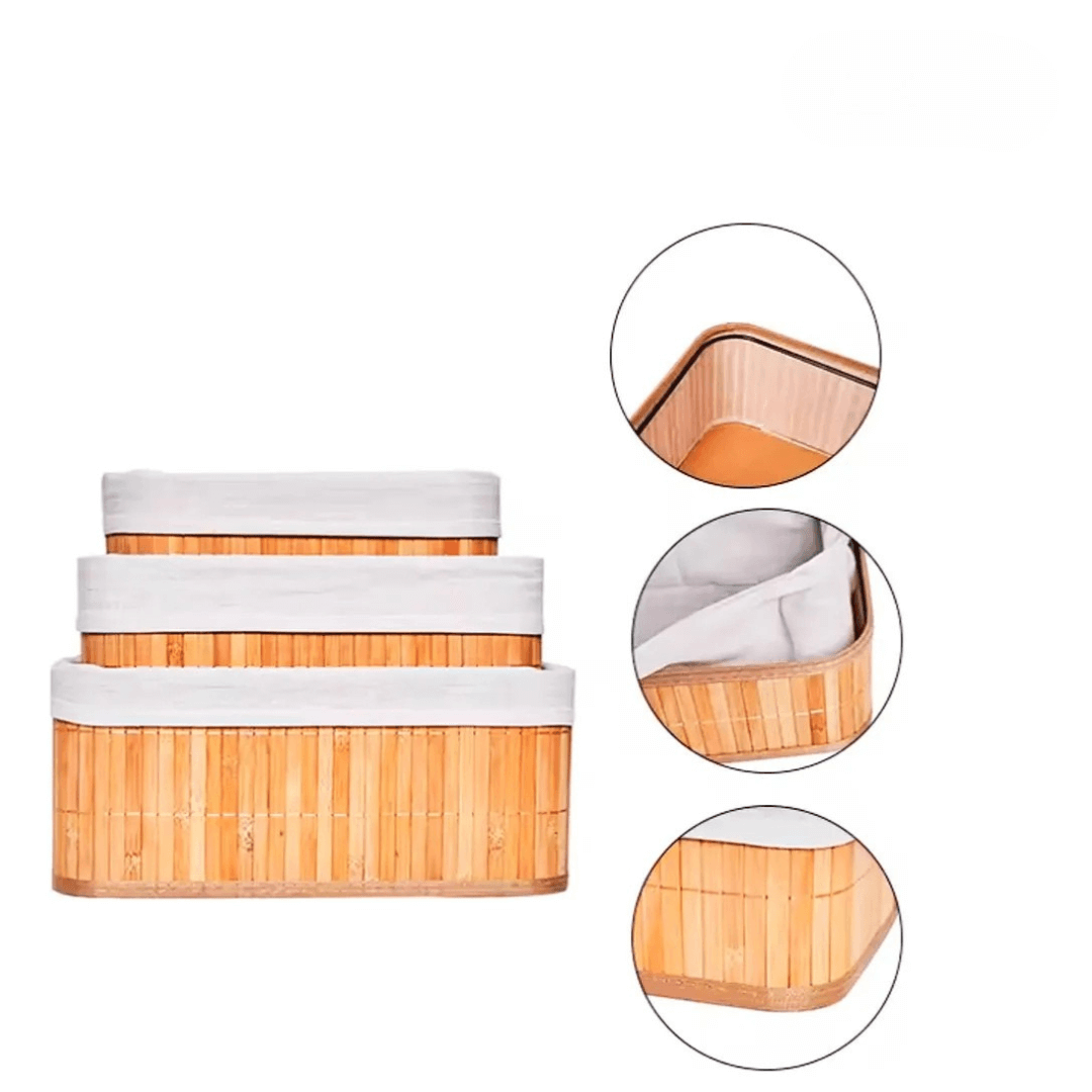 Kit de Cestos Organizadores de Bambu