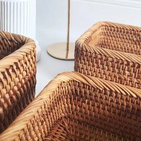 Cesto Organizador de Palha Rattan Feito à Mão para Decoração Natural