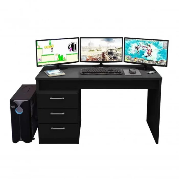 Mesa Gamer Escrivaninha 3 Gavetas Preto