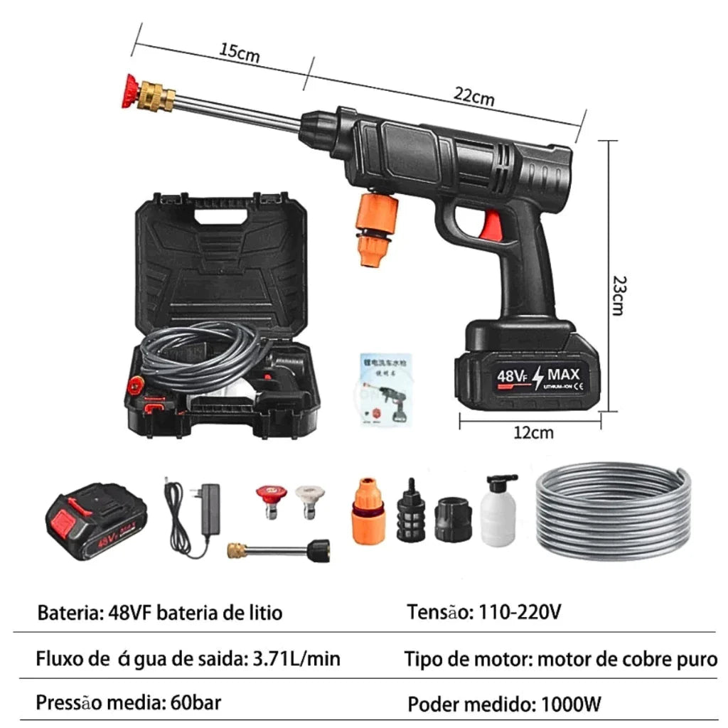 Lavajato 48V Pistola Lavadora Portátil De Alta Pressão Recarregável Carros e Jardins Pistola Residencial Bivolt