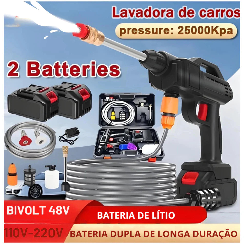 Lavajato 48V Pistola Lavadora Portátil De Alta Pressão Recarregável Carros e Jardins Pistola Residencial Bivolt