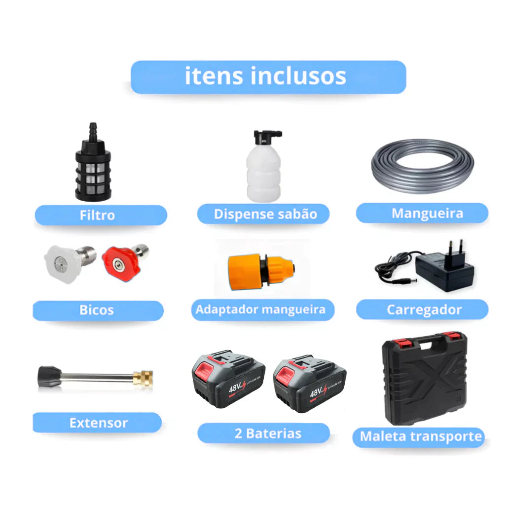 Lavajato 48V Pistola Lavadora Portátil De Alta Pressão Recarregável Carros e Jardins Pistola Residencial Bivolt