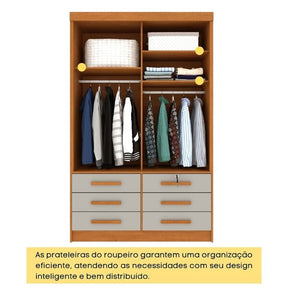 Guarda-Roupa Solteiro 2 Portas de Correr 6 Gavetas MDP Cinamomo Off White Chicago