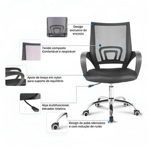 Cadeira de Escritório com Encosto em Tela Mesh