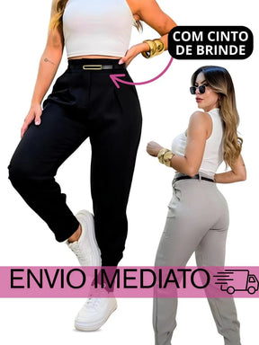 Calça Jogger Cenoura em Alfaiataria com Cinto