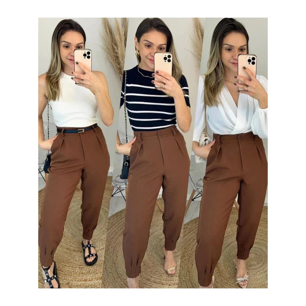 Calça Jogger Cenoura em Alfaiataria com Cinto