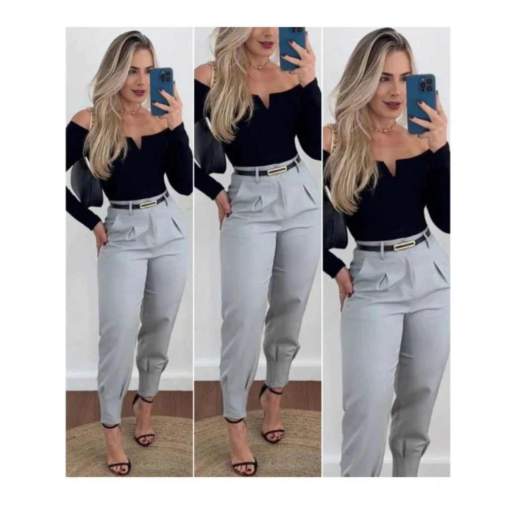 Calça Jogger Cenoura em Alfaiataria com Cinto