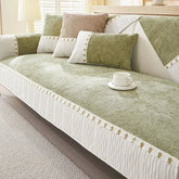 Capa para Sofá Chenille Antiderrapante com Bordado Floral Verde