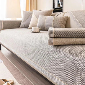 Capa para Sofá em Linho Antiderrapante Bege Acinzentado