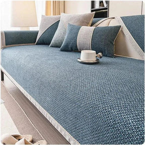 Capa para Sofá em Linho Antiderrapante Azul Escuro