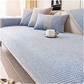 Capa de Sofá Azul Claro Algodão e Linho – Antiderrapante com Design Sofisticado