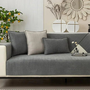 Capa Protetora para Sofá de Chenille Antiderrapante Cinza
