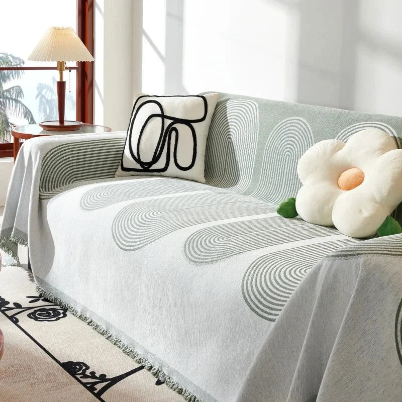 Manta de Sofá Linho Misto Estilo Escandinavo Verde