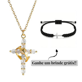 Colar Cruz & Coroa - Banhado a Ouro 18K