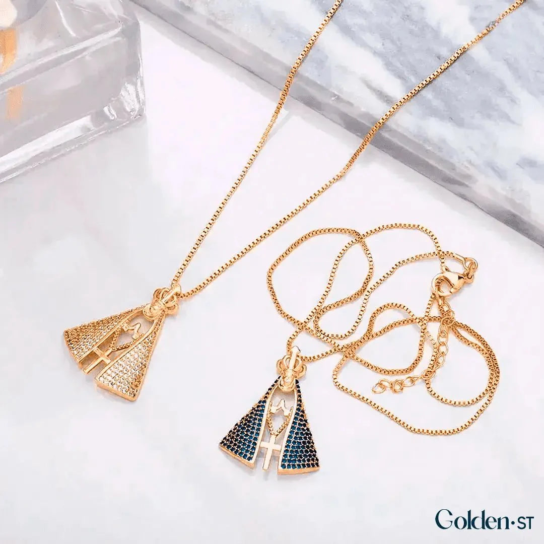 Colar Nossa Senhora Aparecida - Dupla Face com Manto de Zircônia - (COMPRE 1 LEVE 2)