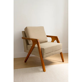 Kit 2 Poltronas Decorativa Luxo Linho Bege Claro madeira maciça