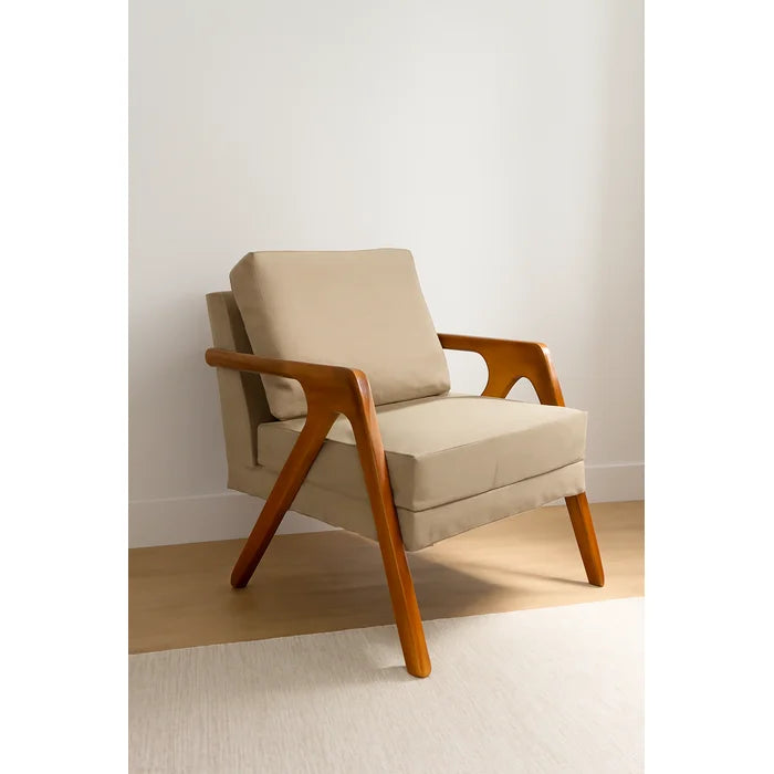 Kit 2 Poltronas Decorativa Luxo Linho Bege Claro madeira maciça