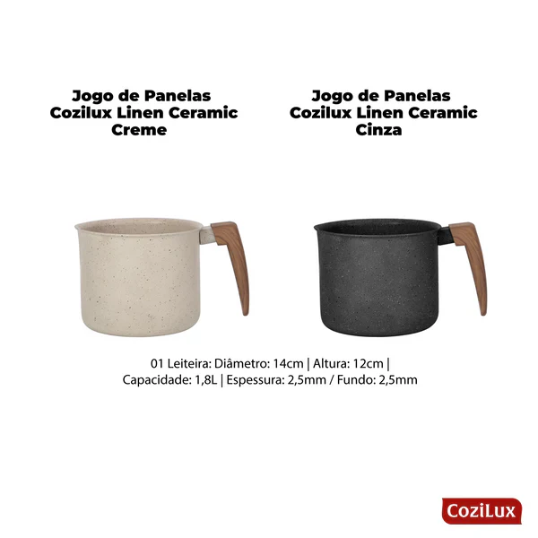 Jogo de Panelas Linen Ceramic - Revestimento Cerâmico Antiaderente 8 Peças