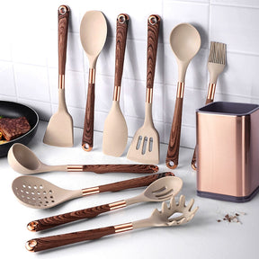 Kit Utensílios de Cozinha Silicone 10 Peças Com Organizador Rosé Elegance Home