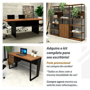 Escrivaninha 135cm com Gaveteiro Suspenso 2 Gavetas Pés em Metal