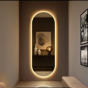 Espelho Grande Corpo Inteiro Lapidado S/moldura Designer Oval 150x40cm Luxo com Led Fria/quente