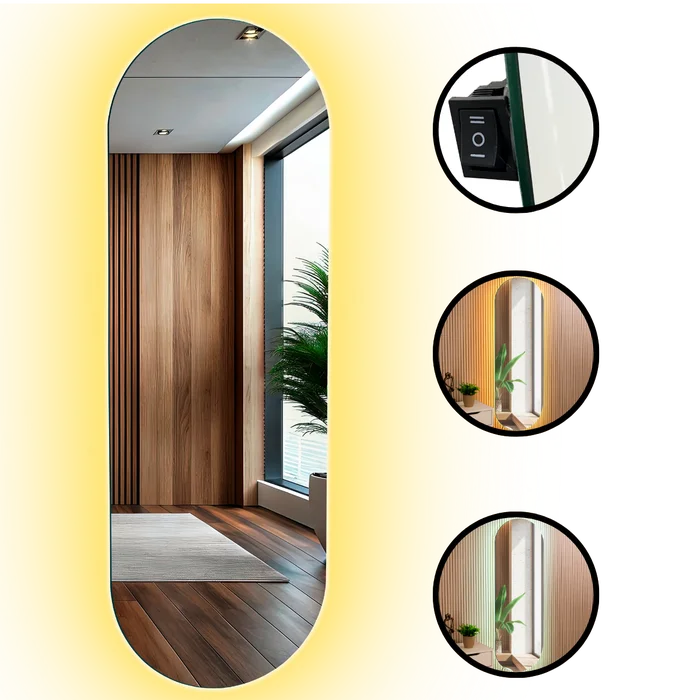 Espelho Grande Corpo Inteiro Lapidado S/moldura Designer Oval 150x40cm Luxo com Led Fria/quente