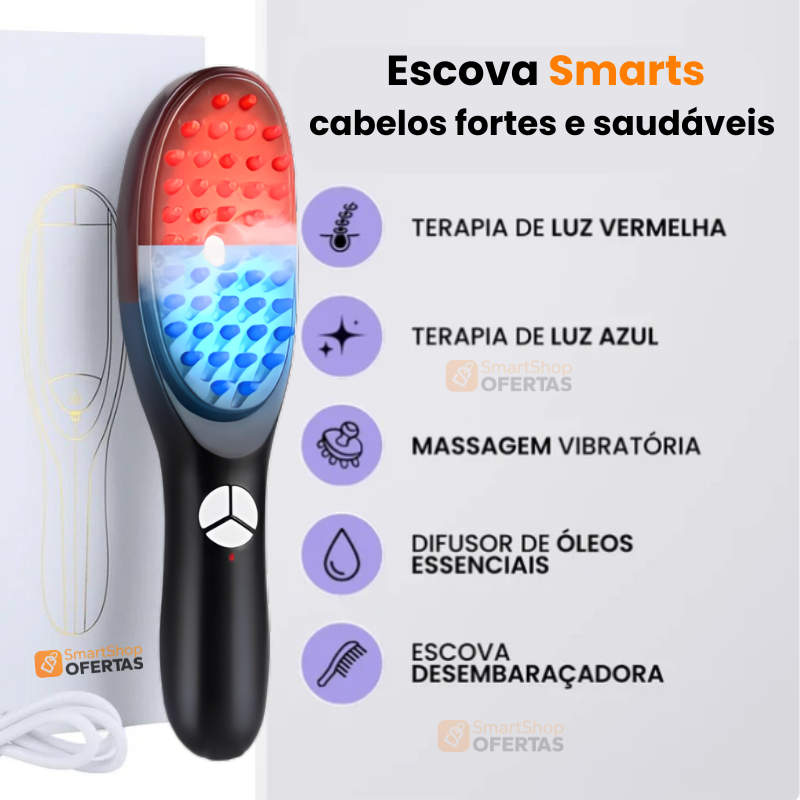 Escova Smarts Terapia- LED Anti-queda 4 em 1 para Crescimento Capilar