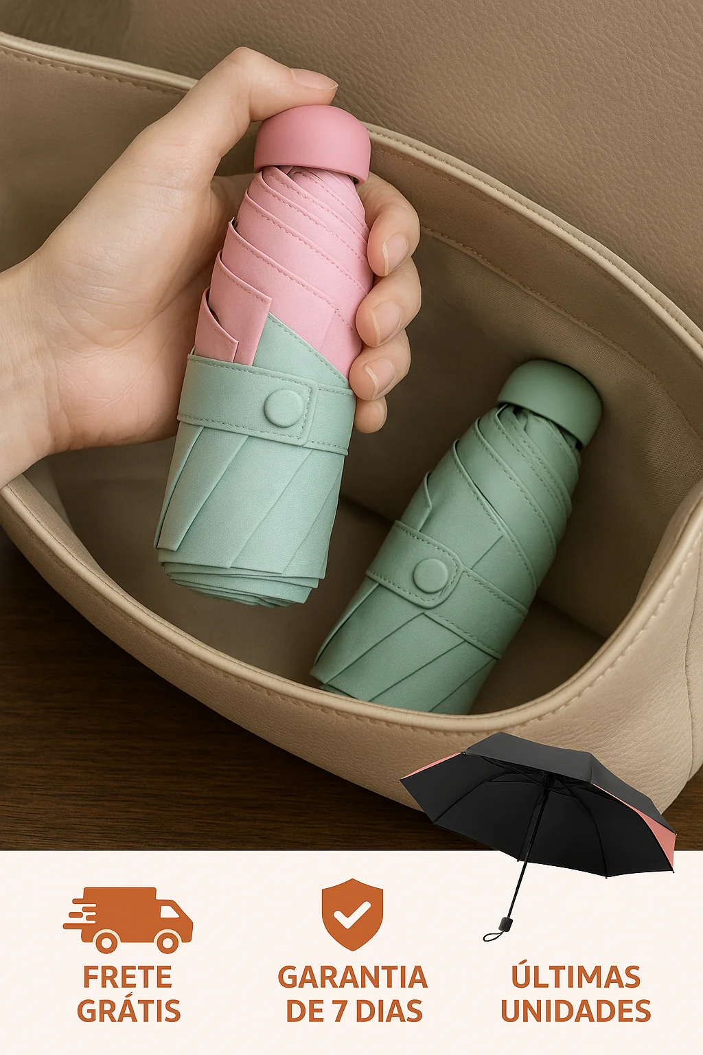 Mini Sombrinha Portátil + Capa de chuva