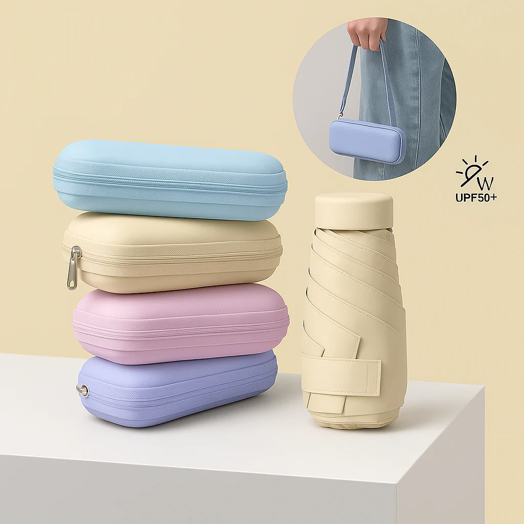 Mini Sombrinha Portátil + Capa de chuva