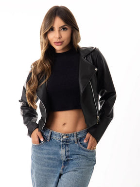 Jaqueta de Couro Sintético Feminina com Zíper