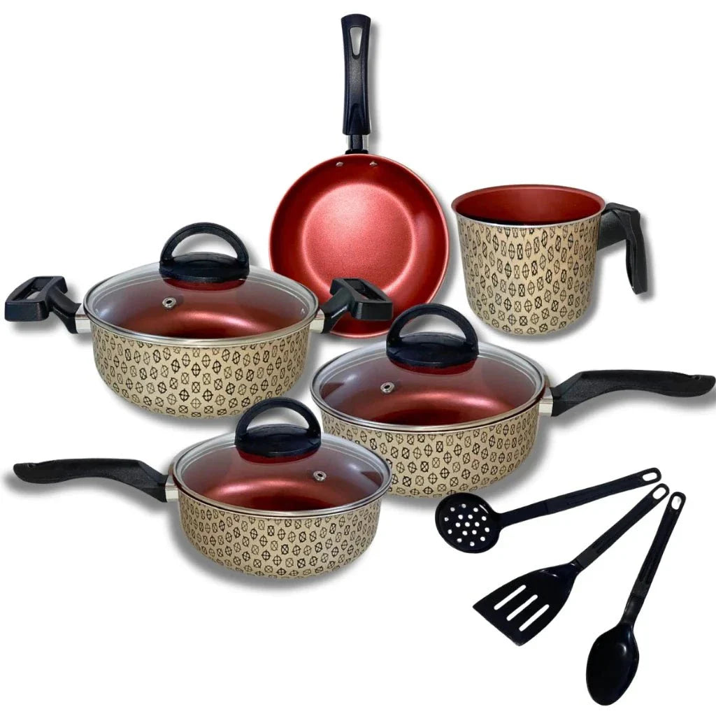 Jogo de Panelas 8 Peças Antiaderente Com Tampa Vidro